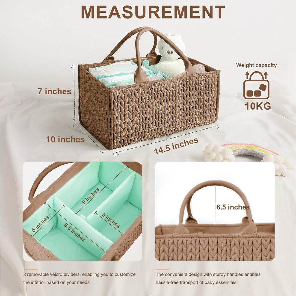MOMINSIDE Diaper Caddy Organizer - Portable Nursery Storage Basket for Boys & Girls | Brown Newborn Essentials