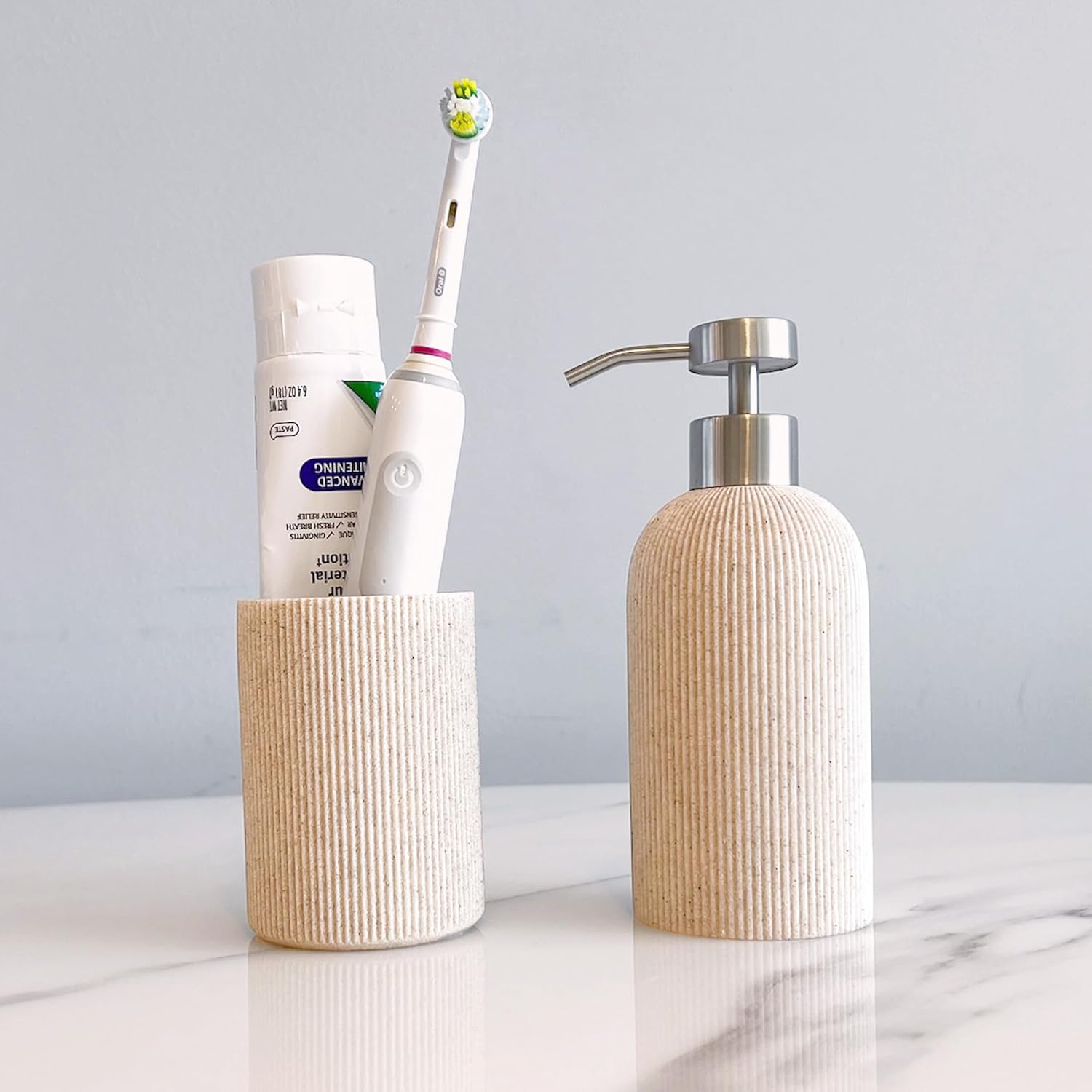 Skiennix Toothbrush Holder - Modern Sand Beige Bathroom Organizer | Rust-Proof Unbreakable Resin