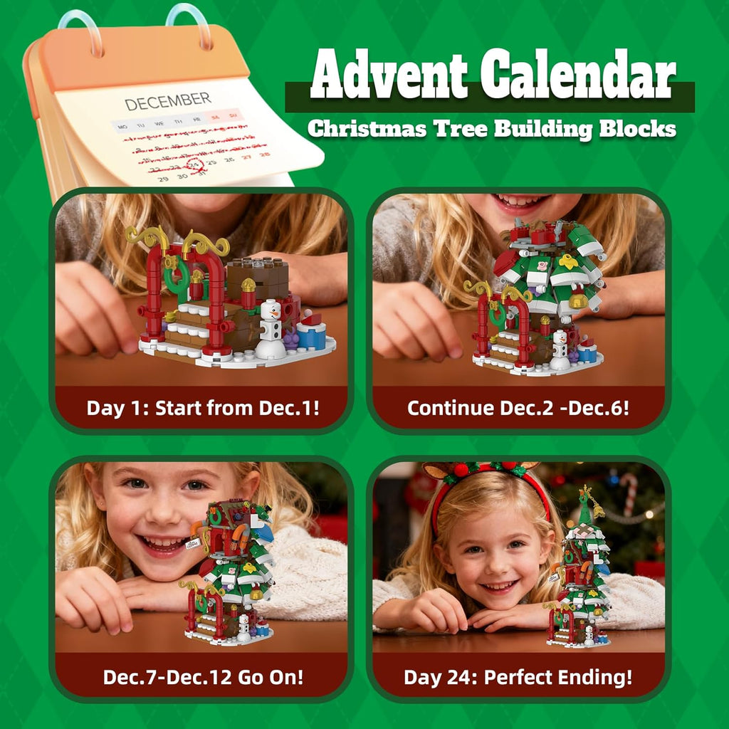 Advent Calendar 2025 - Christmas Tree House Building Set with LED Lights & Wreath | 24-Day Countdown Gift for Kids