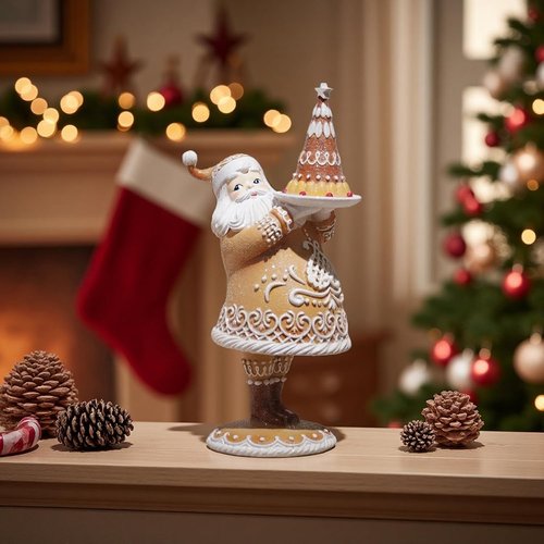 Braxio Gingerbread Christmas Decor - Resin Santa Figurine for Indoor Home Decoration | 6.5 x 4.5 x 11.25 Inch
