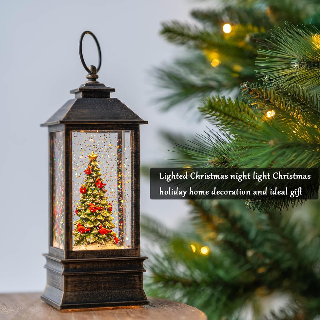 VISFLAIR 10'' Lighted Christmas Tree Snow Globe | Cardinal Music Water Lantern with Glitter Decoration