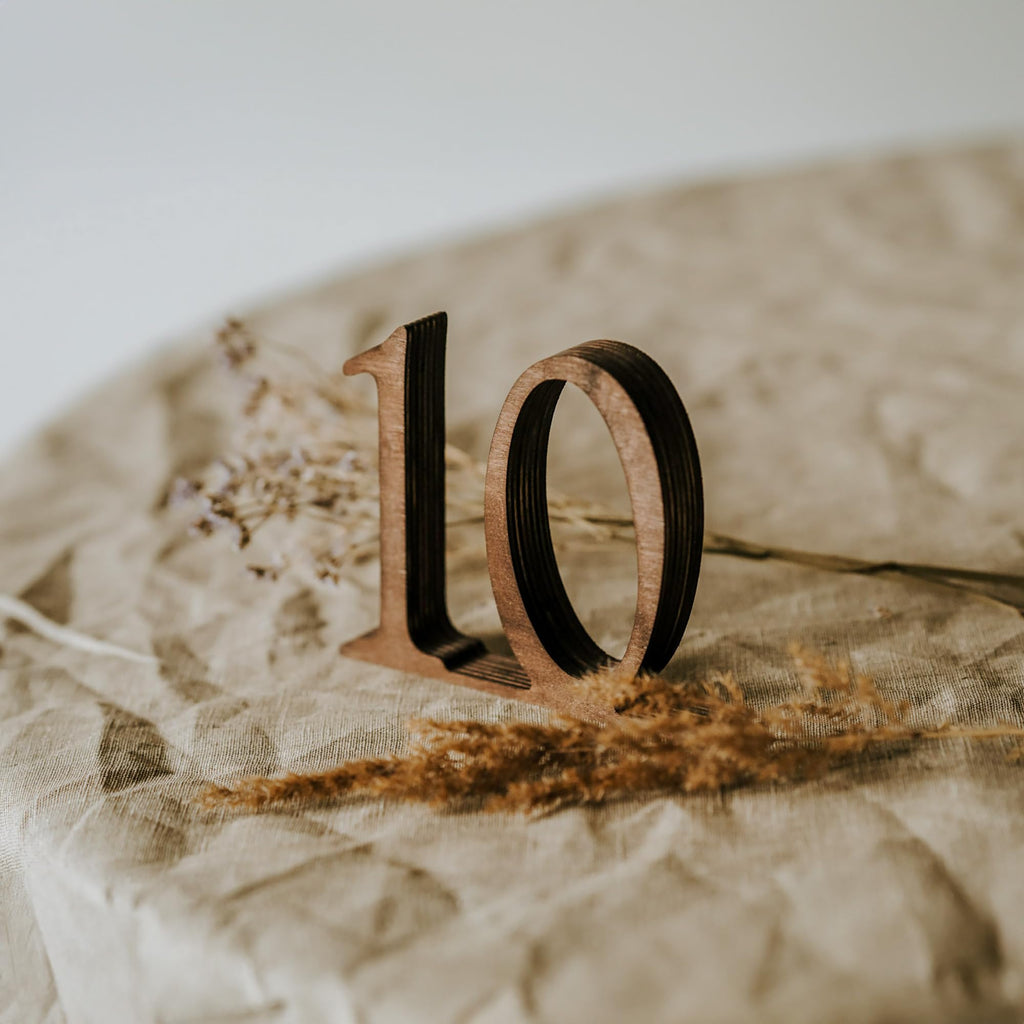 Wooden Wedding Table Numbers 1-10, Rustic Table Number Signs for Reception, Party, Banquet, Event Centerpieces, Self-Standing Wood Numbers with Base, Elegant Décor for Restaurant or Bridal Shower