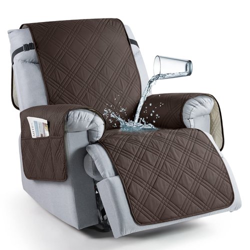 TAOCOCO Waterproof Recliner Chair Covers 30 Inch Wide, Oversized Recliner Covers for Recliner Chair with Pocket, Recliner Slipcovers with Straps Furniture Protector for Kids Pets (30'', Chocolate)