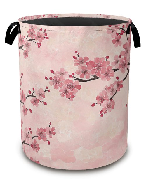 Laundry Hamper,Pink Flower Laundry Basket,Cherry Blossom Waterproof Oxford Cloth Storage Basket with Handle for Clothes Books Nursery Home Storage Sundries 16"x20"