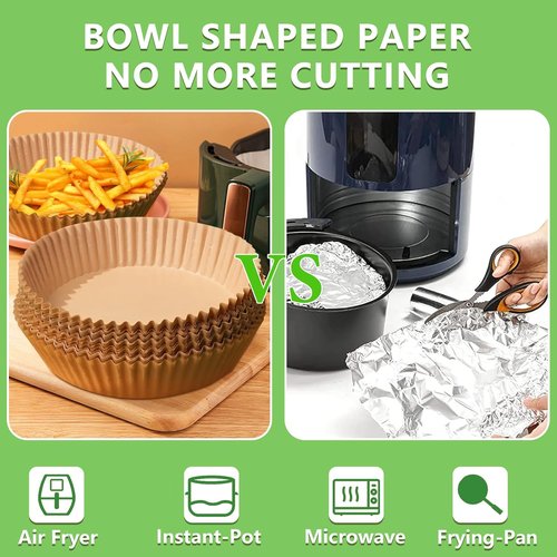 200PCS Air Fryer Liners - Non-Stick 8 Inch Parchment Paper for 5-8 QT Air Fryers | Waterproof & Oil-Proof