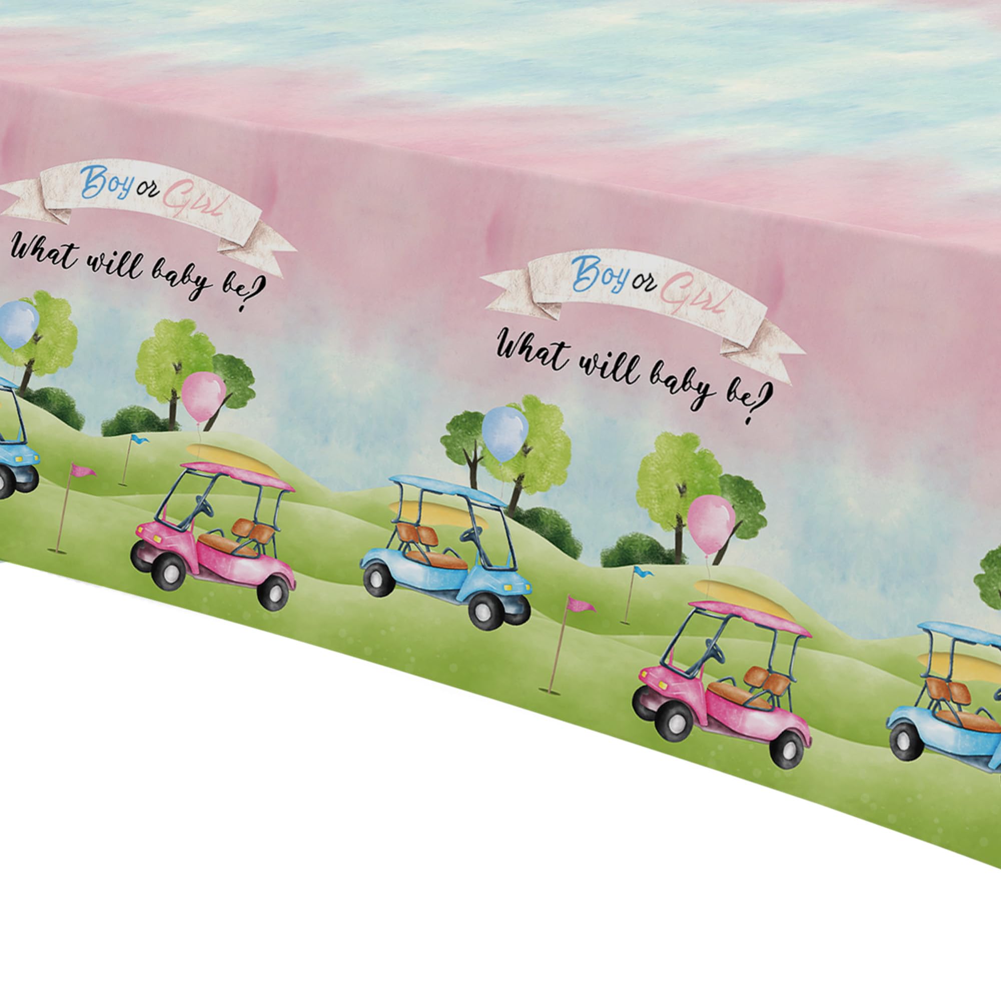 Xenorik Golf Gender Reveal Decorations Tablecloth - Disposable Blue Or Pink Golf Gender Reveal Party Supplies Table Cover, He Or She Golf Gender Reveal Party Table Cloth, 3 Pack (108in x 55in)