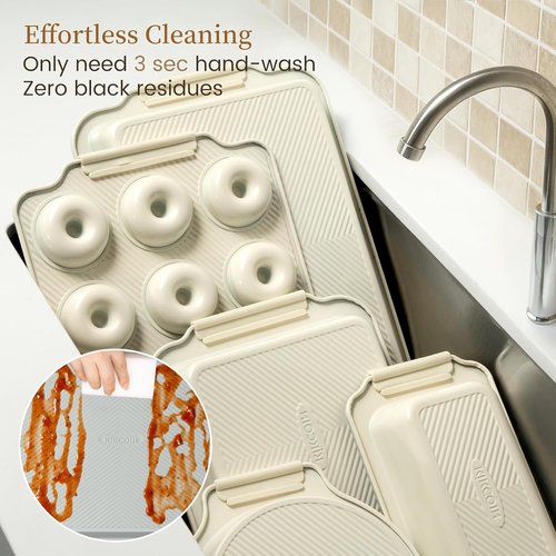 Kikcoin 25 PCS Non-Stick Baking Pans Set - Heavy-Duty Silicone Handle Bakeware | Oven Safe to 450°F, Cream