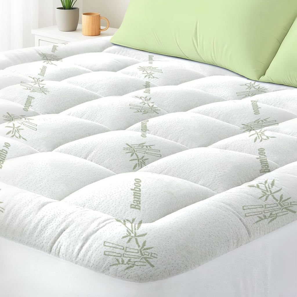Skiennix Queen Mattress Topper - Cooling Bamboo Viscose Pillow Top - Soft & Breathable for Back Pain Relief - Green