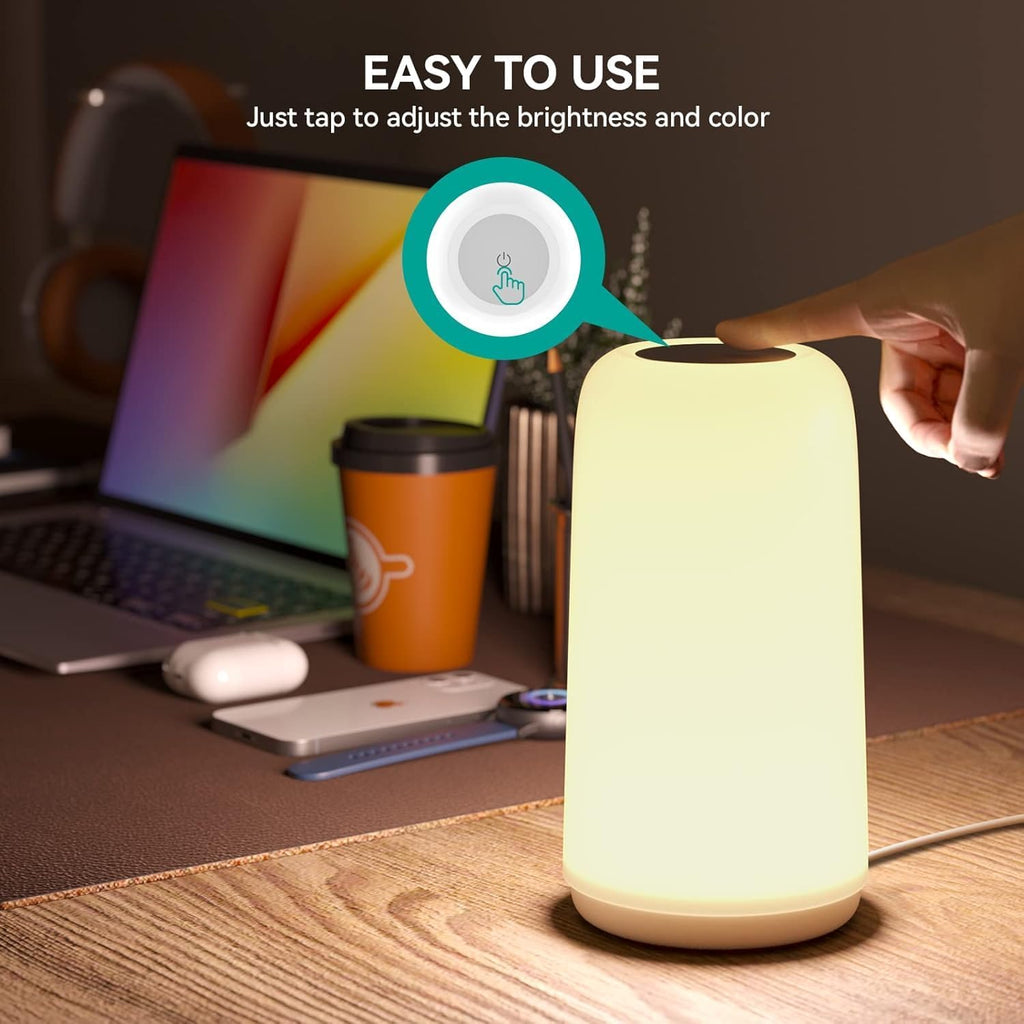 ROOTRO Touch Bedside Table Lamp - Sleek RGB Design | 3-Way Dimmable LED Nightstand Light for Bedroom & Living Room