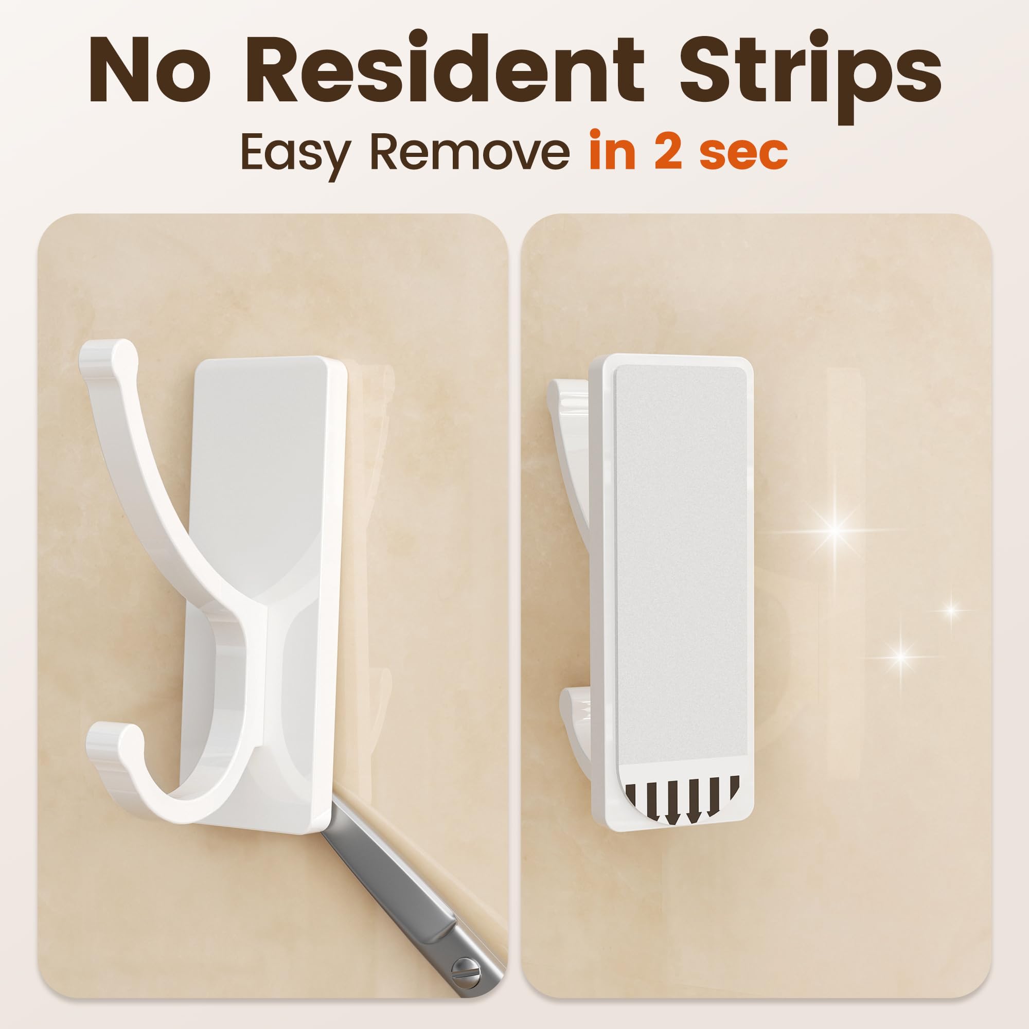 pickpiff Adhesive Wall Hooks with Strip - No Residue, Easy to Remove, Strong Heavy Duty Sticky Towel Hook, 4 Pack White