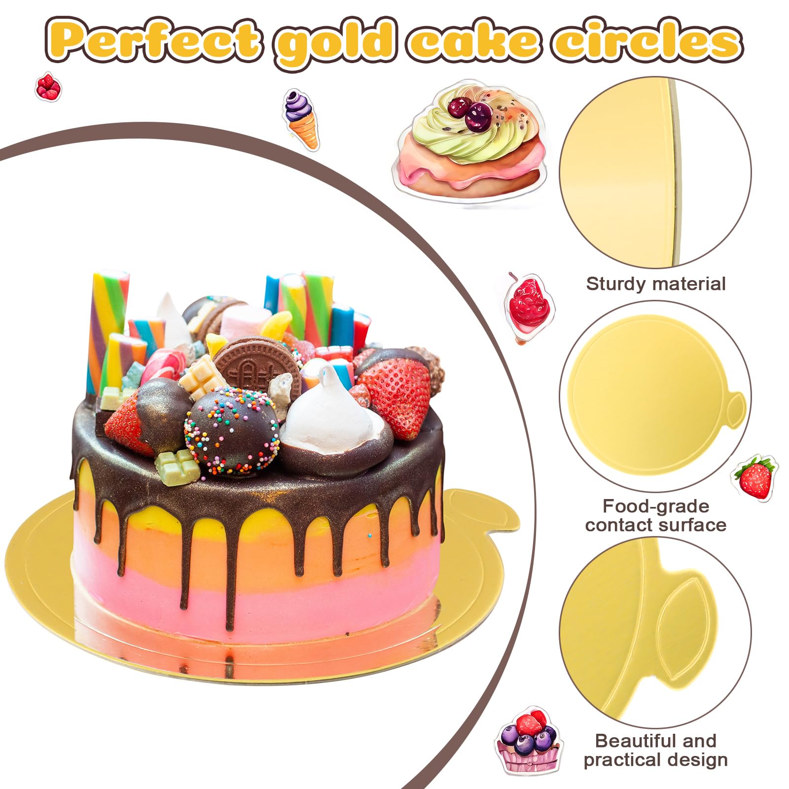 zsccxq 100 Pcs 4 Inch Mini Cake Boards Round Golden Mousse Cake Boards Disposable Cardboard Plate Round Coated Cakeboard for Kitchen Baking Caking Pizza Dessert Cupcake Tray (4 Inch)
