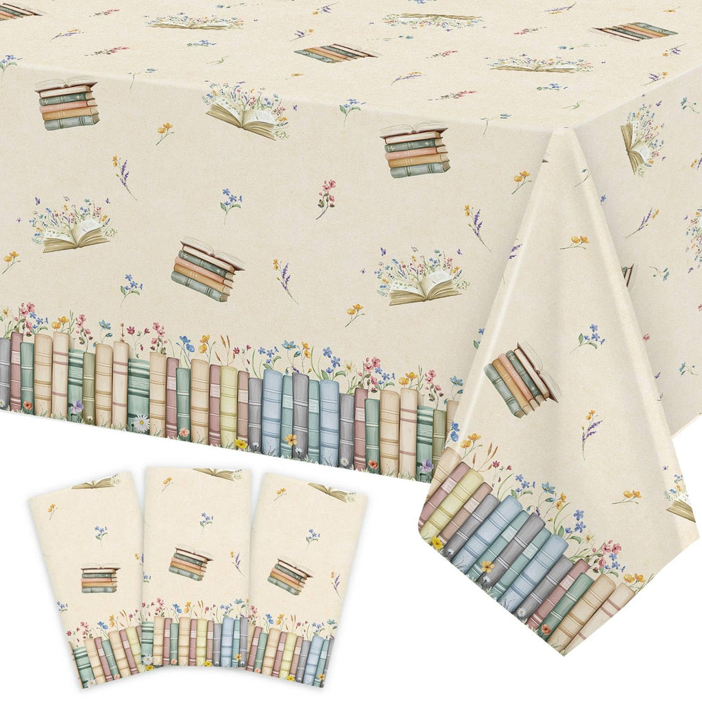 Caisehabu 3pcs Book Themed Party Decorations Tablecloths, Plastic Storybook Baby Shower Decorations Tablecloth for Book Club Party Decorations, 54in x 108in