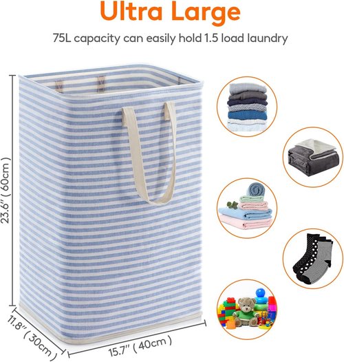 Lifewit Laundry Basket - 80L Collapsible Clothes Hamper with Reinforced Handles | Waterproof Design - Blue