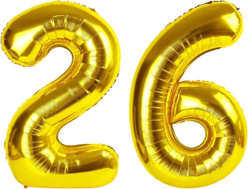 Gold Number 26 Balloon - 40 Inch Golden Birthday Decoration for 26th Anniversary Celebrations