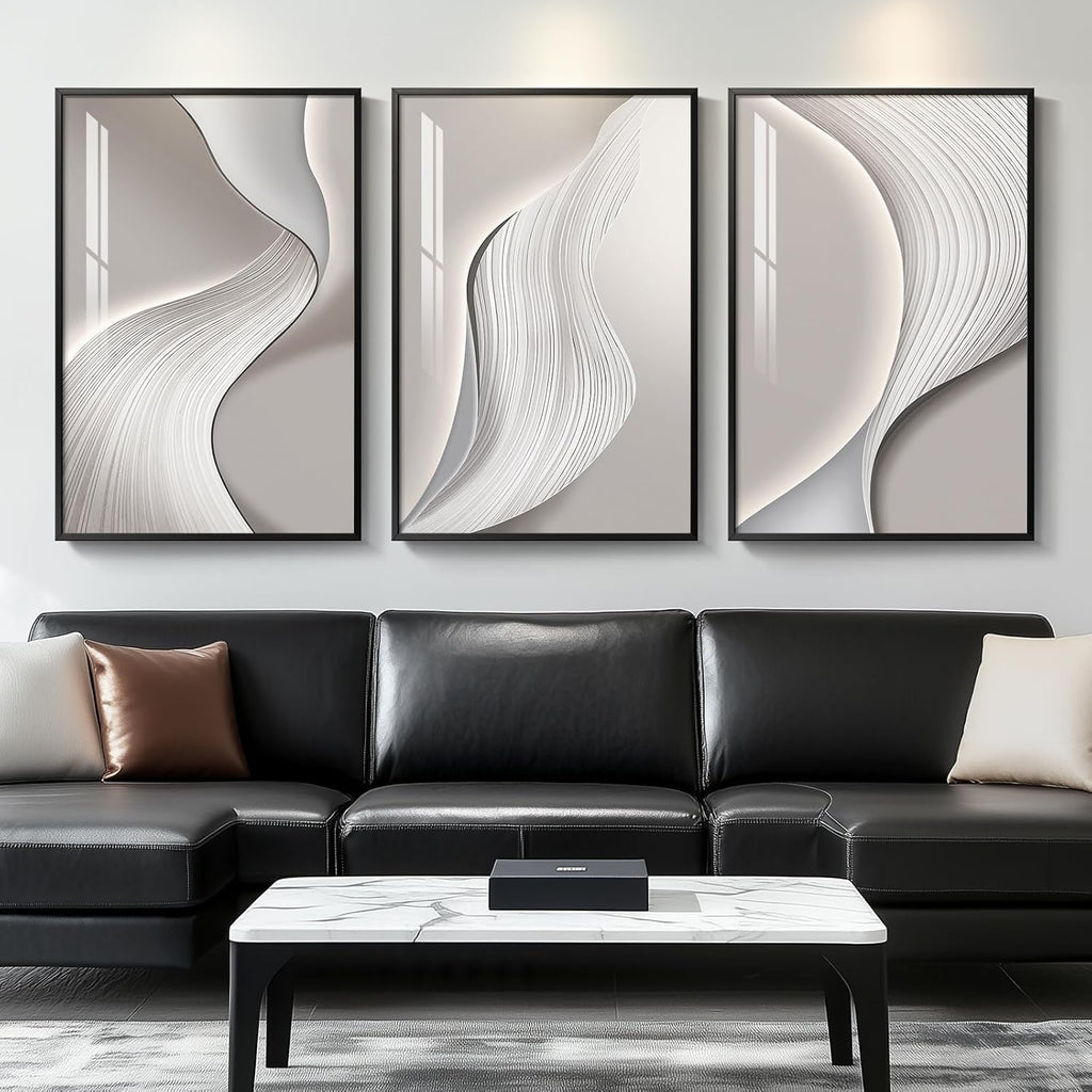 Skiennix Large Framed Modern Abstract Wall Art - Minimalist Bright Style Prints | Silver Gray 24x36 In