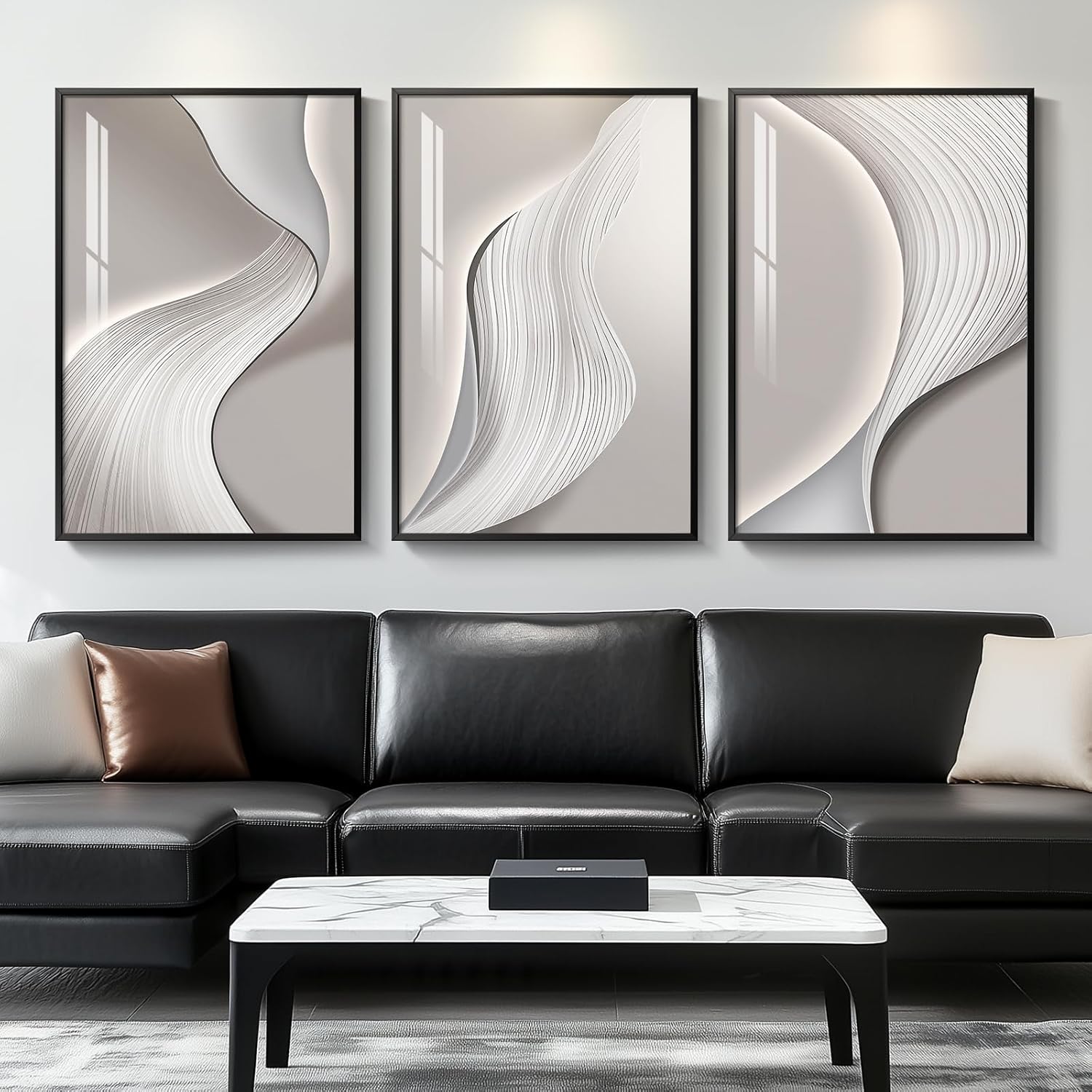 Skiennix Large Framed Modern Abstract Wall Art - Minimalist Bright Style Prints | Silver Gray 24x36 In