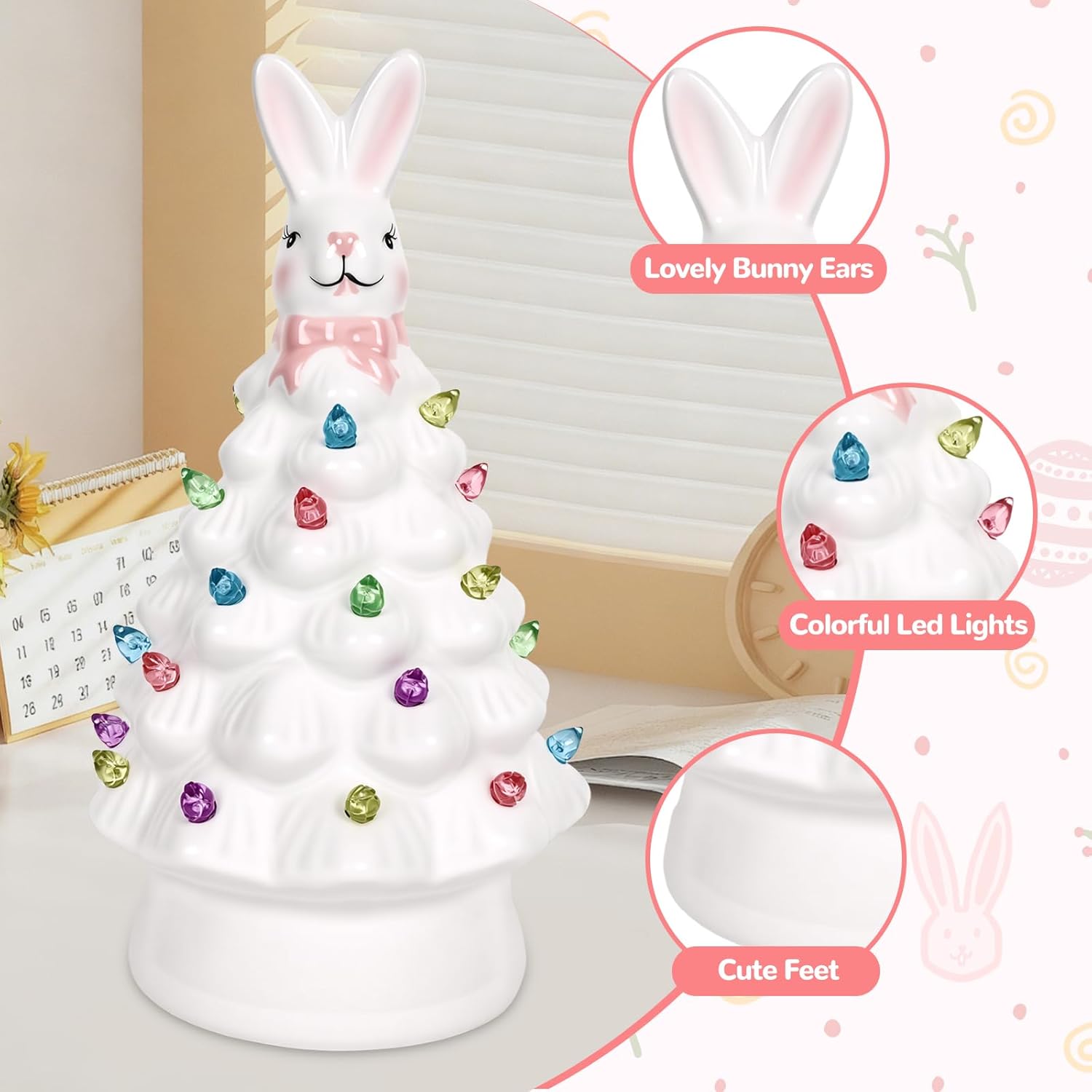 Skiennix Easter Decorations - Adorable Ceramic Bunny Tree Night Light for Kids' Rooms | Perfect Home Decor
