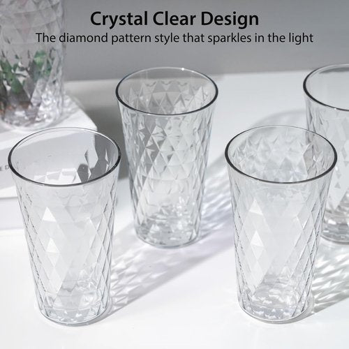 Freshmage 20 oz Unbreakable Plastic Drinking Glasses - 8 Pack, BPA Free, Microwave Safe, Stackable Tumblers for Home & Outdoor Use