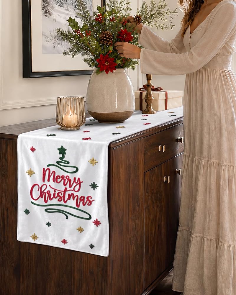 Snowfall Noel Embroidered Velvet Table Runner 13x72 - MuseHaus Variation