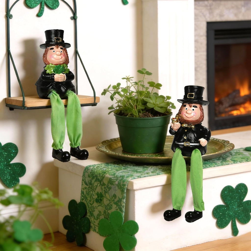 SYNCVIBE St. Patrick's Day Decorations - Set of 2 Resin Leprechaun Figurines | Lucky Irish Home Decor