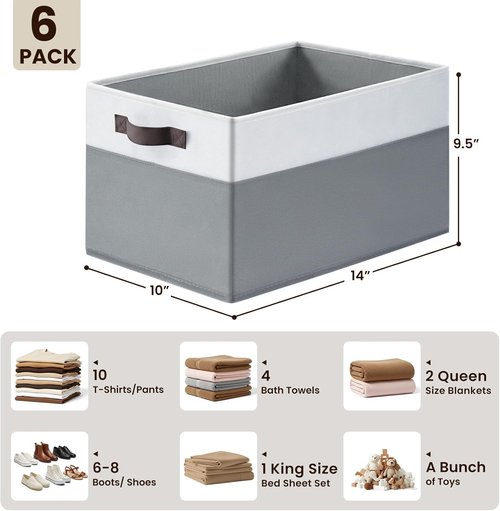 Criusia Closet Organizers - 6 Pack Storage Bins with Handles for Bedroom & Nursery Organization