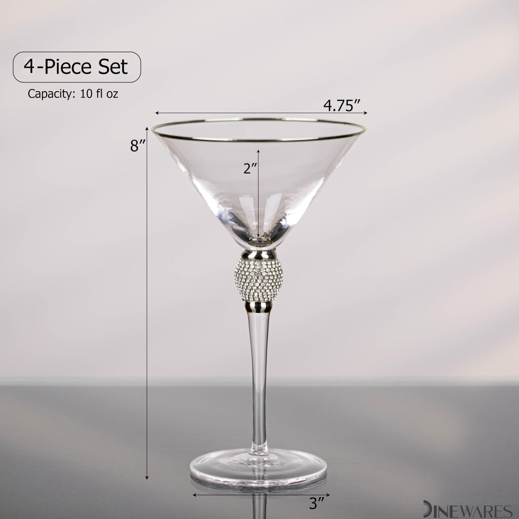 4 Piece Premium Clear Stem Crystal Martini Glasses with Gold Rim and Diamond-like Rhinestones, Elegant 10oz Glassware Set for Cosmopolitan, Vodka, Gin and Other Cocktails, Fancy Manhattan Drinkware
