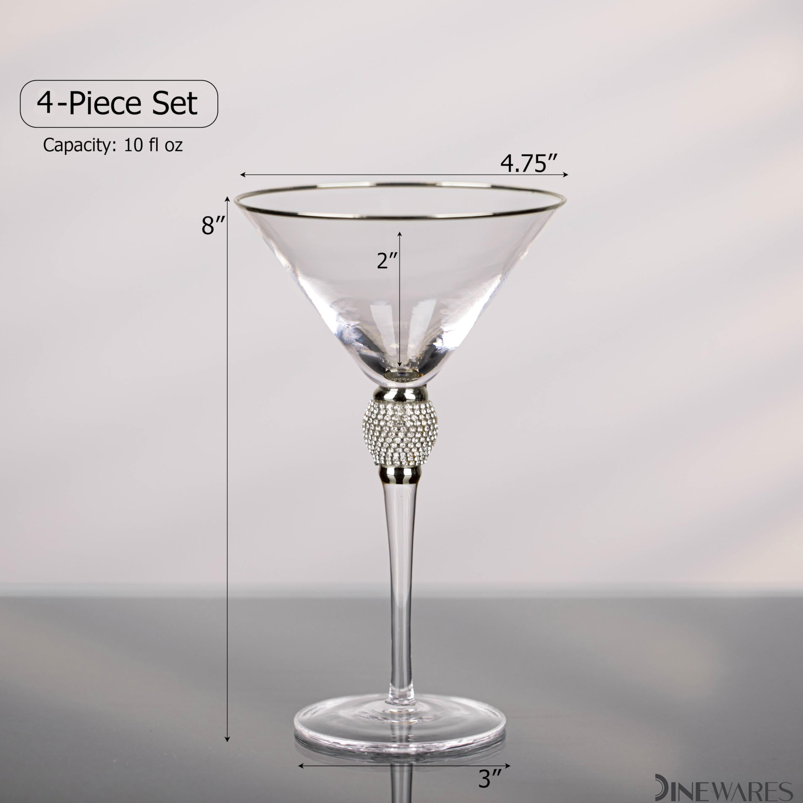 4 Piece Premium Clear Stem Crystal Martini Glasses with Gold Rim and Diamond-like Rhinestones, Elegant 10oz Glassware Set for Cosmopolitan, Vodka, Gin and Other Cocktails, Fancy Manhattan Drinkware