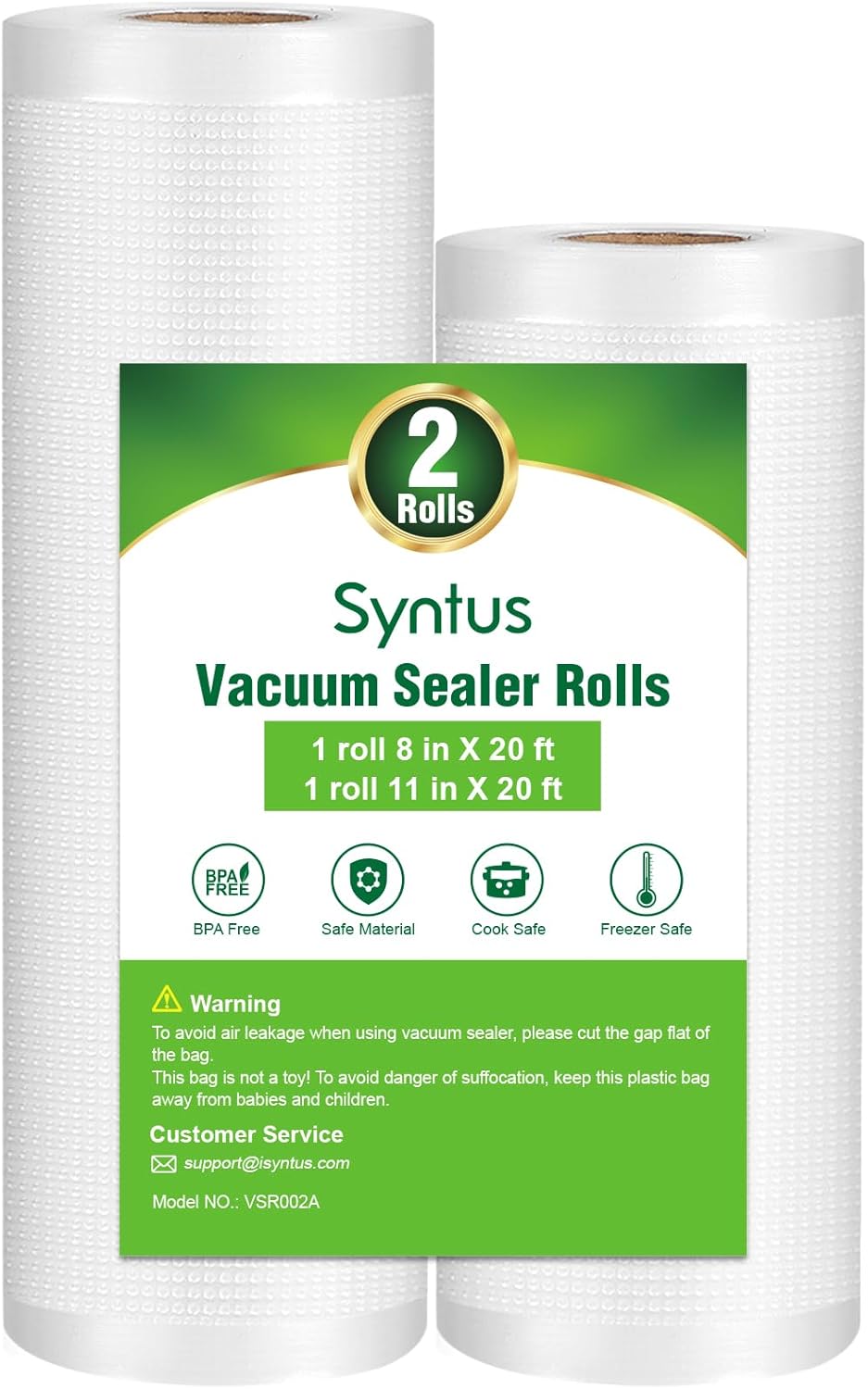 Syntus Vacuum Sealer Bags - Commercial Grade Food Storage | 2 Pack: 11" x 20' & 8" x 20' Rolls