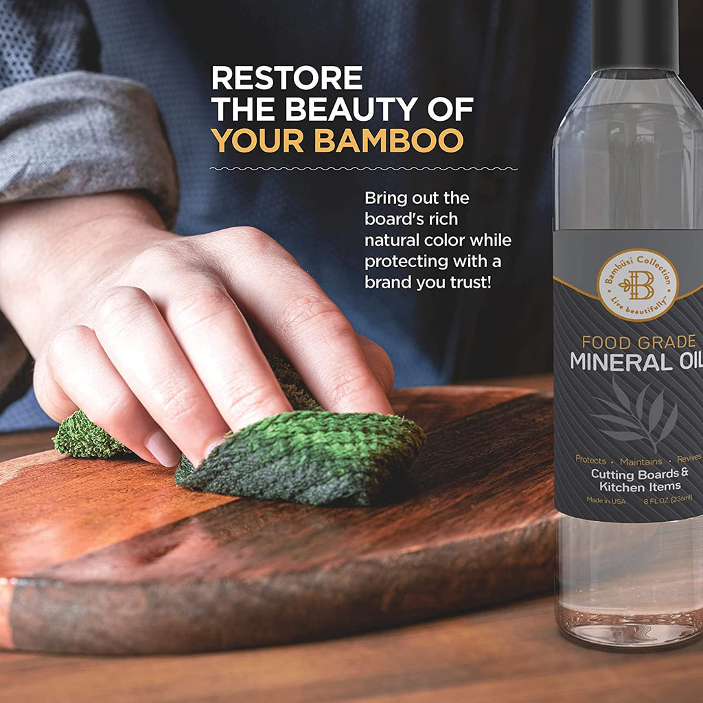 Mineral Oil for Wood Cutting Board - Food Grade Butcher Block Oil Conditioner, Cutting Board Oil for Bamboo, Teak, Wood Countertops, Knives, Utensils, Meat Grinder, Soapstone, Marble, 8 oz by Bambusi