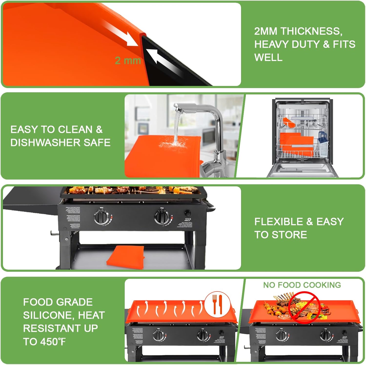 Blackstone 36" Silicone Griddle Mat - Food Grade Grill Cover with Spatula & Grease Cup Liner | Set of 3