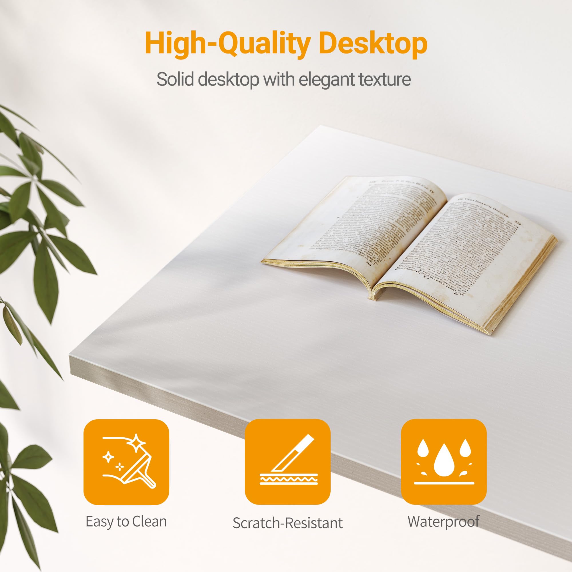 Cubiker Computer Desk, 47 inch Small Home Office Desk for Small Spaces, Modern Simple Style for Home, Office, Warm White