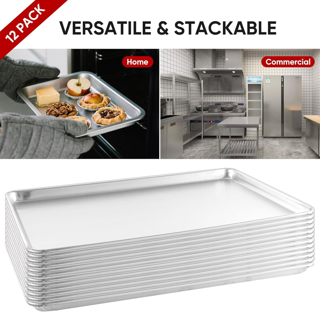 TENUP 12 Pack Aluminum Full Sheet Pans - Heavy Duty 26" x 18" Baking Trays, Warp-Resistant & Rust-Free