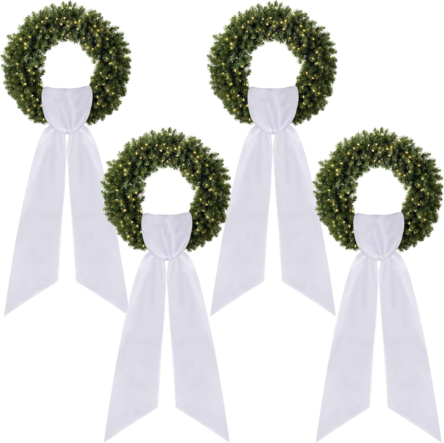 RunNico Wreath Sash - 4 Pack 4.5" W x 56.3" L | White Blank Embroidered Holiday Decor for Front Door