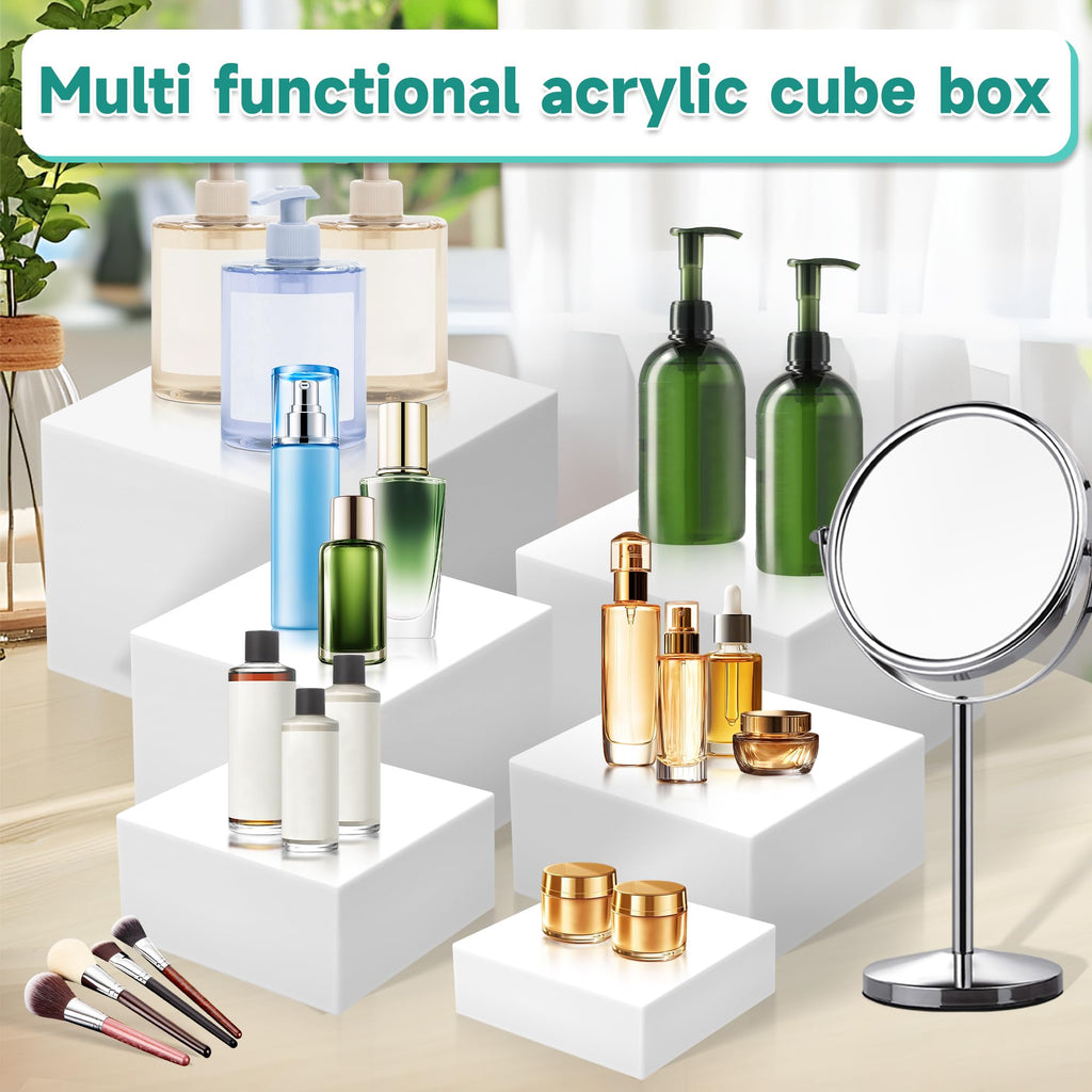 NoderLoya 6Pcs Buffet Risers,Food Risers for Buffet Table Display Stand Shelf for Party Catering Dessert Jewelry Collectibles Acrylic Cube Boxes Display Nesting Risers (white-S(5,6,6.8,7,7.5,8)