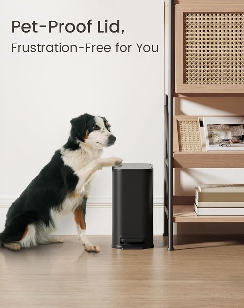 Cesun Stainless Steel Small Bathroom Trash Can - Soft Close Lid & Step Pedal, 5L | Matte Black