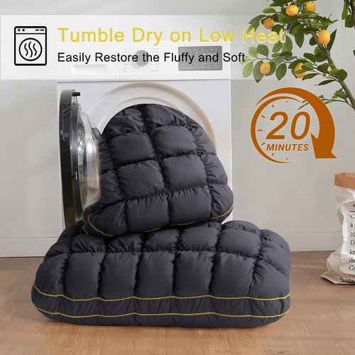 YOUR MOON Fluffy Support Bed Pillow King Size Set of 2, Luxury Hotel Quality Bed Pillows for Side Sleeper, Super Soft Premium Down Alternative Filling Pillow for Sleeping (Gray)