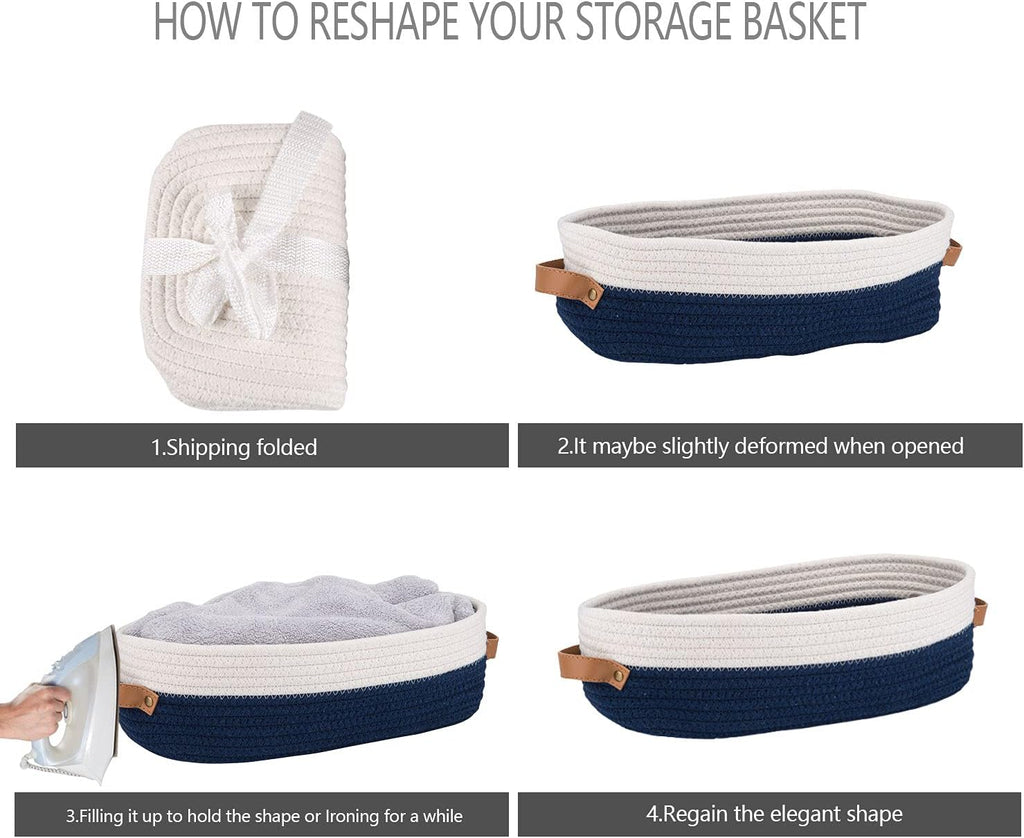 Skiennix Woven Toilet Storage Basket - Farmhouse Decor for Organizing | 13"x5.9"x4" Navy Stitching