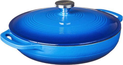 Lodge Essential Enamel Braiser - Induction-Safe & PFAS-Free Cookware - 3.5 Quart, Caribbean Blue | Oven-Safe Up to 500°F