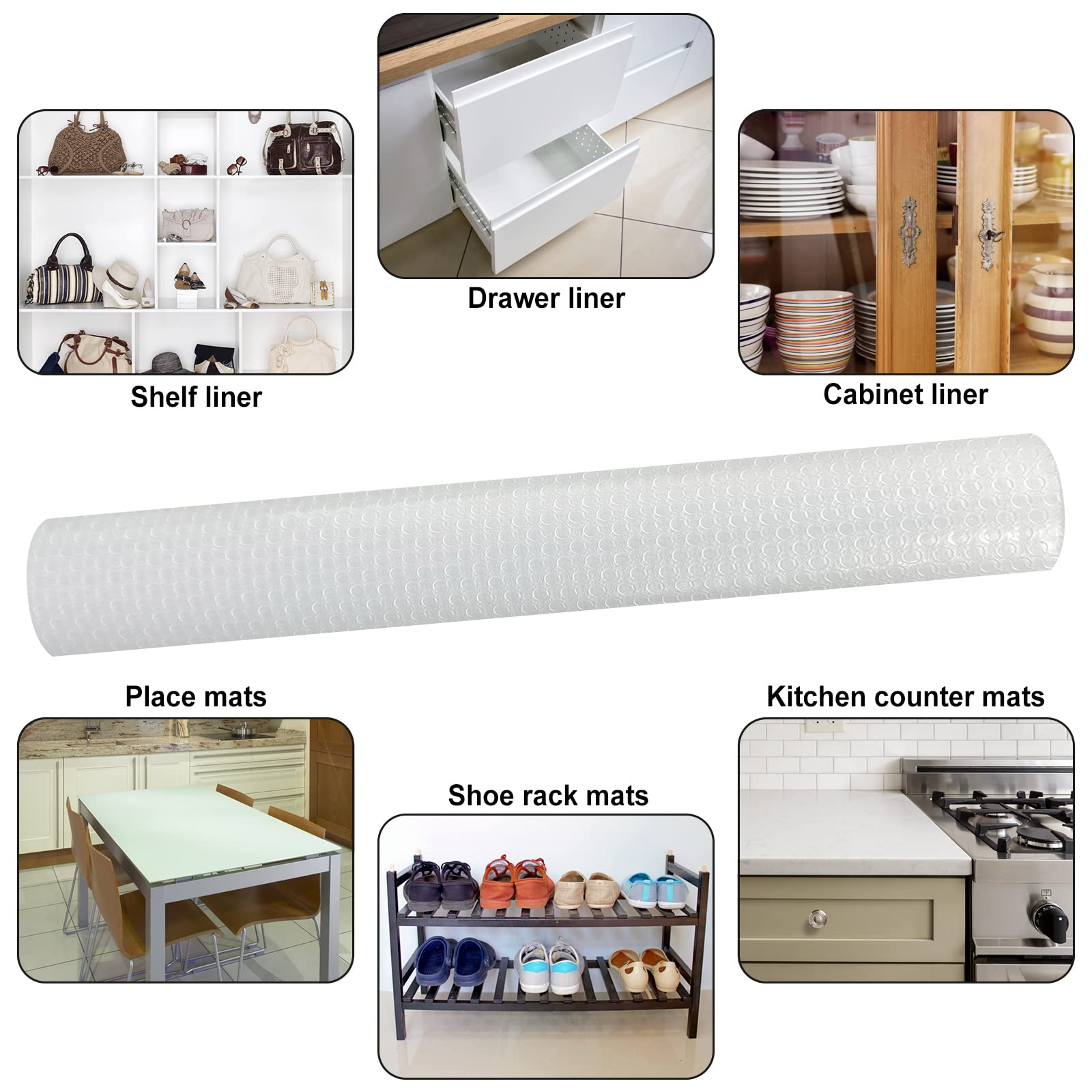 Shelf Liner, Waterproof Refrigerator Liner, Drawer Liners for Kitchen Cabinet, Bathroom Under Sink Mat Non Adhesive Fridge Liner EVA Place Mats Roll - Clear 17.7"×78.7"