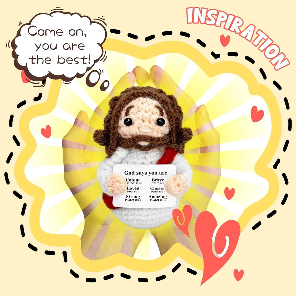 Mini Jesus Plush | Cute Christian Gift for Women & Kids | Red Crochet Stuffed Decoration