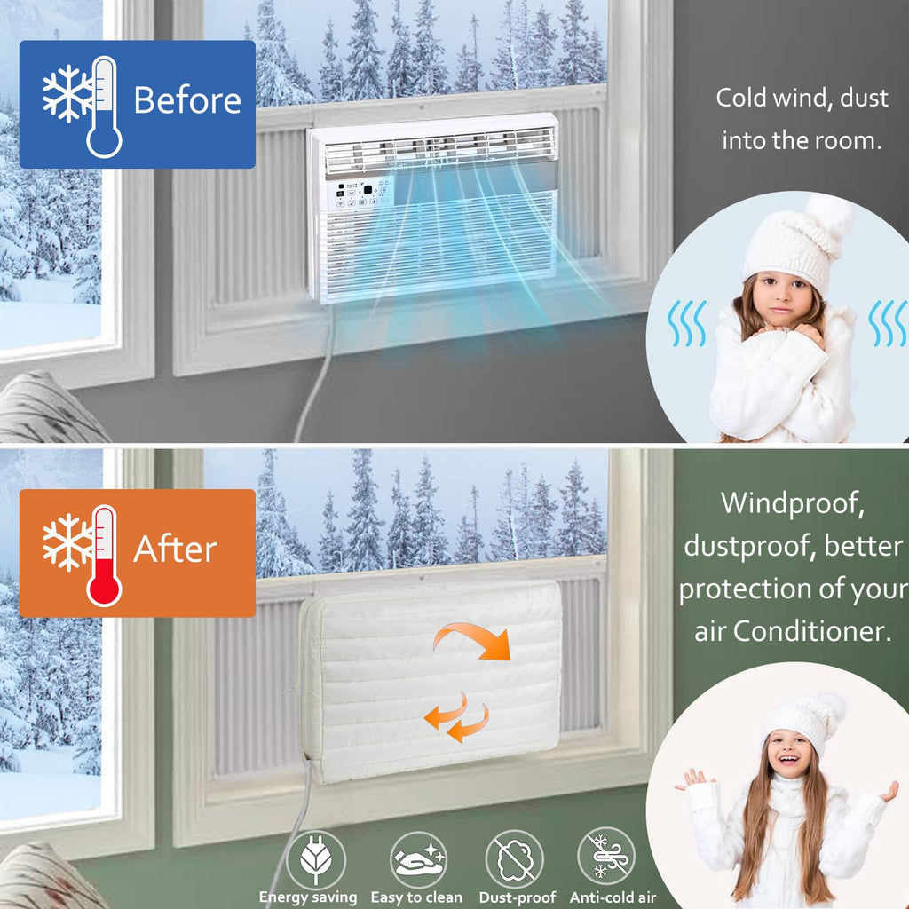 WNATN air Conditioner Cover Indoor,22x16x4.5Inches (L x H x D) air Conditioner Covers for Inside,ac Covers for Inside Double Insulation with Elastic Drawstring(White)