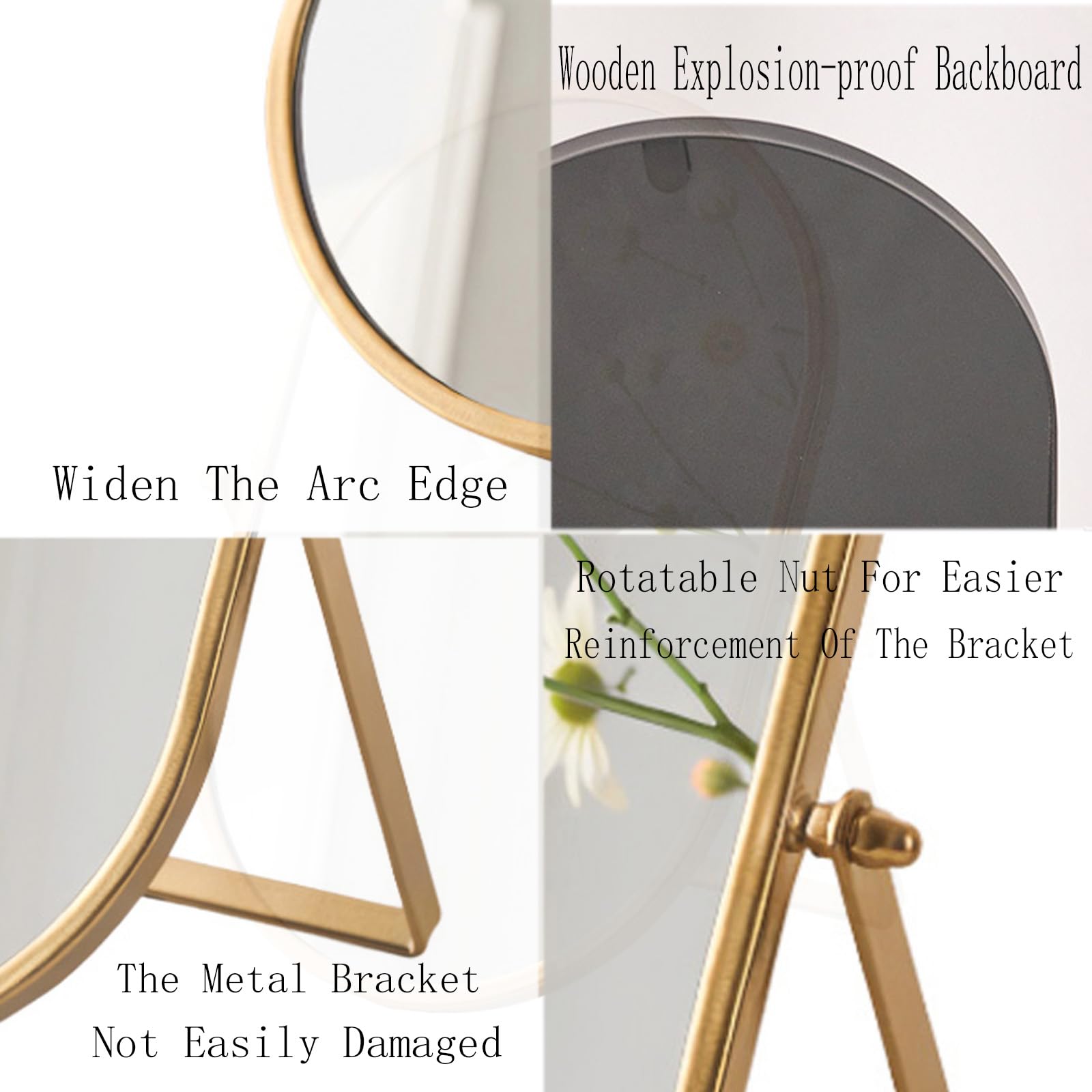 Numjeg Tabletop Mirrors Makeup Mirror Portable Vanity with Metal Frame Desk Table Mirror with 180°Adjust Dressing Room Rotate Good for Bedroom Bathroom