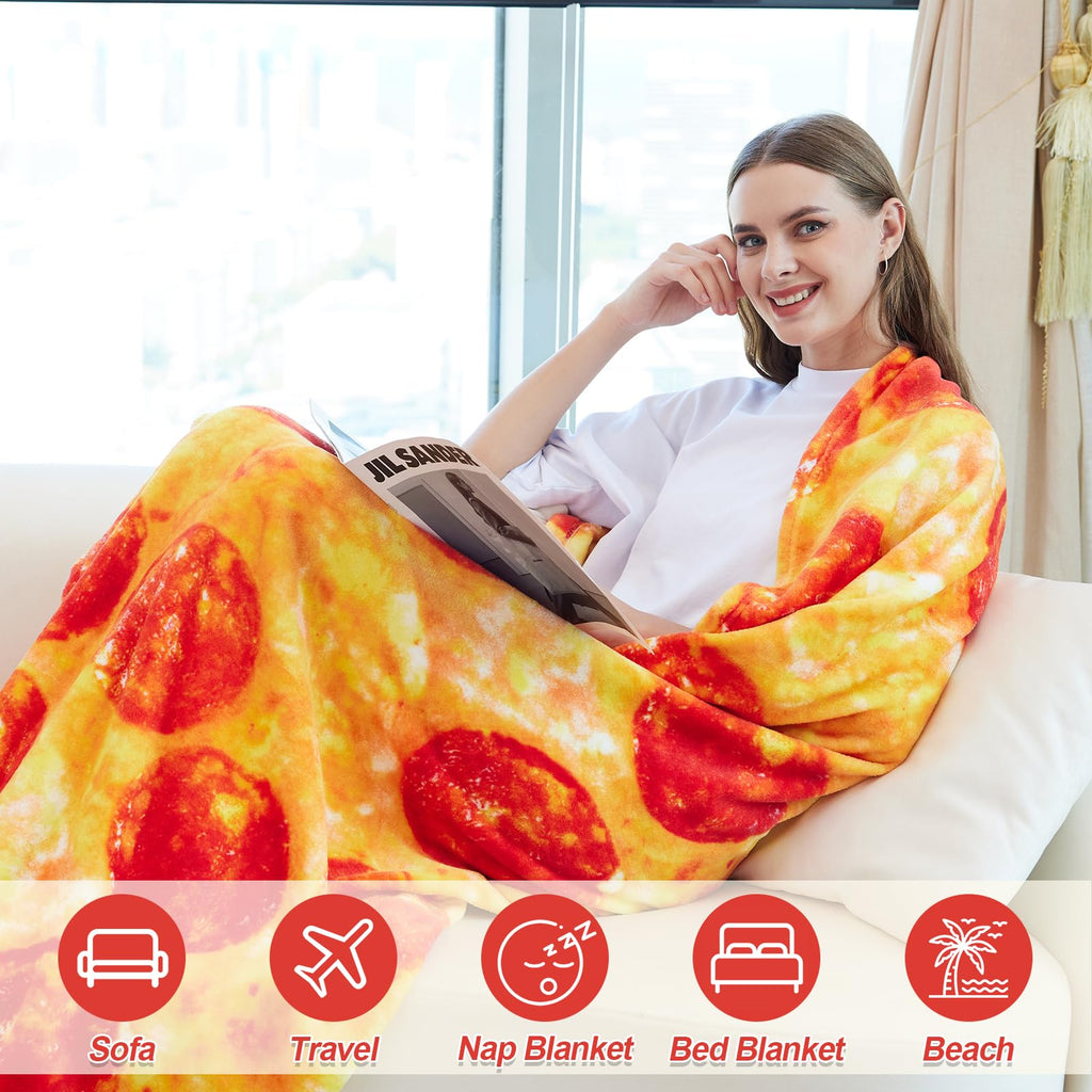 RAINBEAN 71inches Double Sided Pizza Blankets, Bed Blanket for Kids/Teens, Cool Stuff Gifts for Man and Boys, Novelty Food Wrap Blanket, Soft Blankets for Birthday Gifts White Elephant
