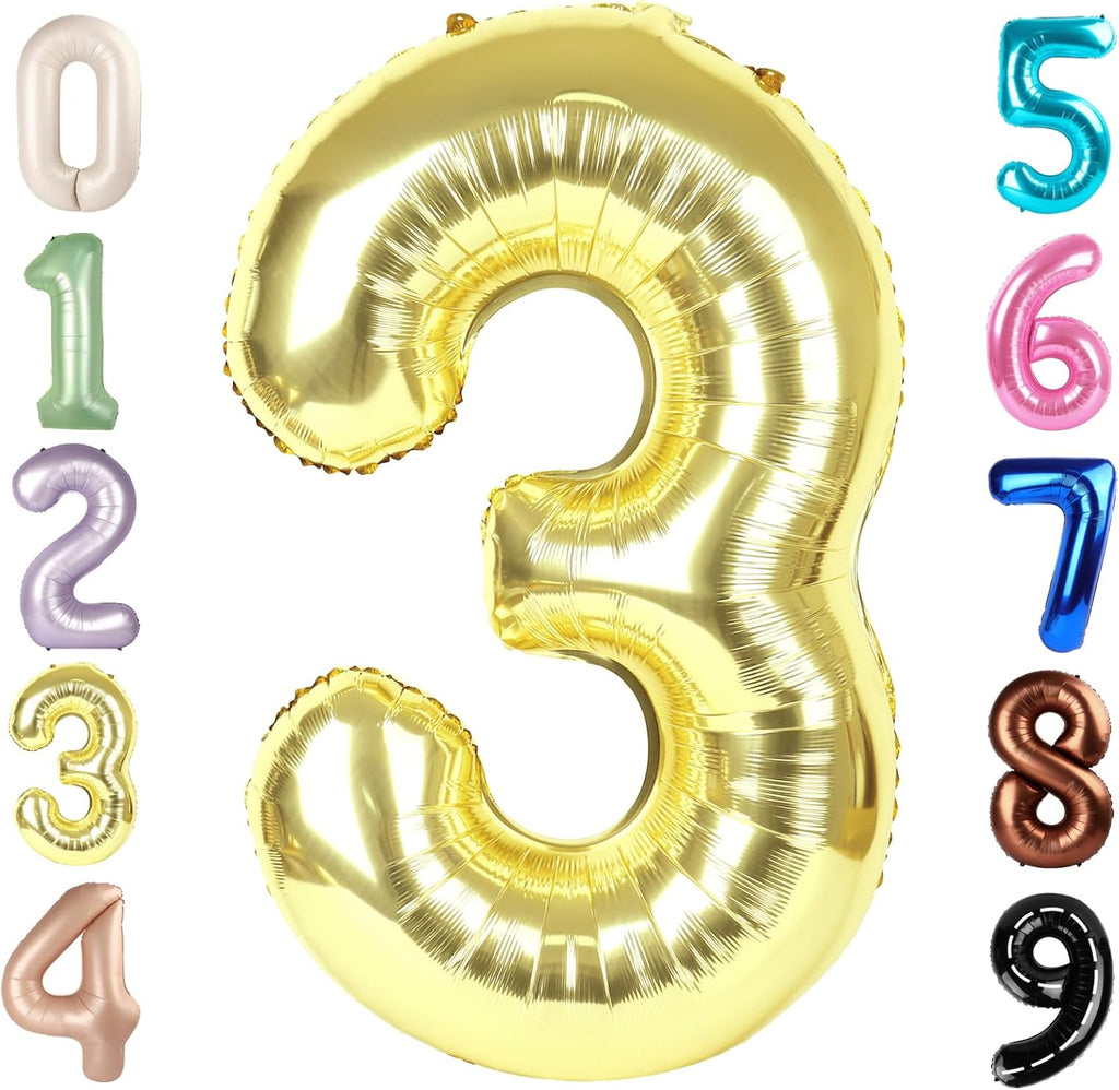 Numbers Balloon 3 - 40 Inch Large Light Gold Balloon for Three Year Old Birthday Decor | Party Decorations