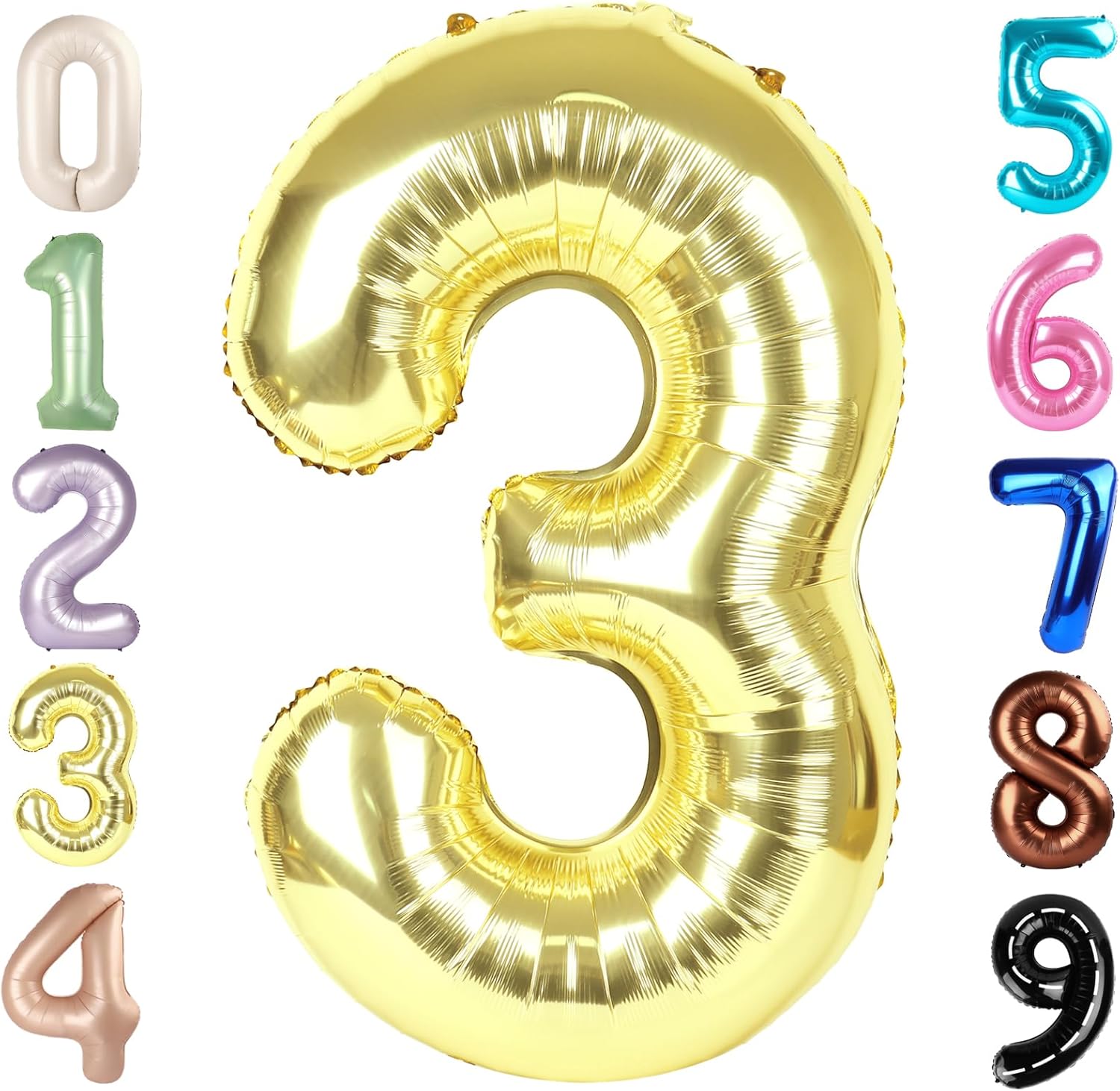 Numbers Balloon 3 - 40 Inch Large Light Gold Balloon for Three Year Old Birthday Decor | Party Decorations