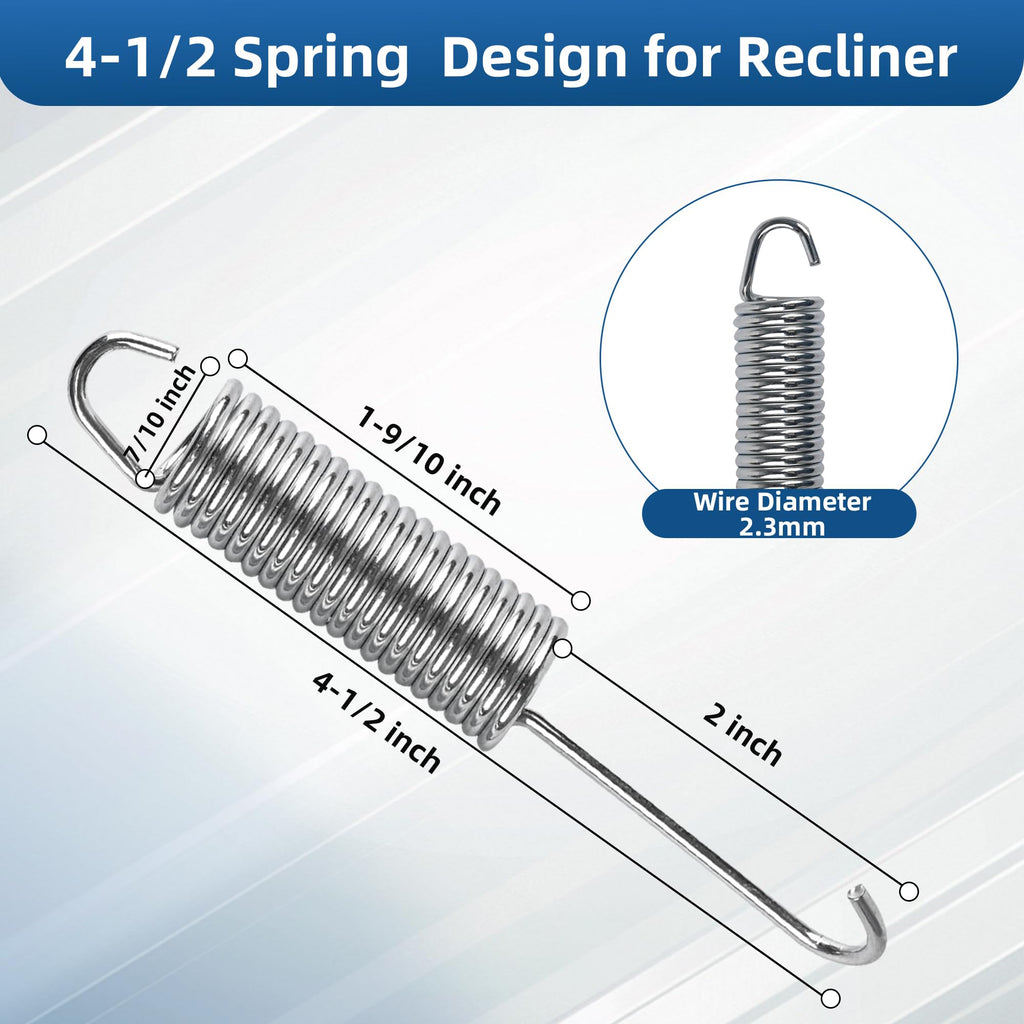 2 Pack 4 1/2 Inch Recliner Spring Stainless Steel Tension Spring Heavy Duty Rust-Resistant Spring Replacement for Recliner Mechanism Sofa Bed Folding Beds Trampolines RV Furniture, Long Neck Hook