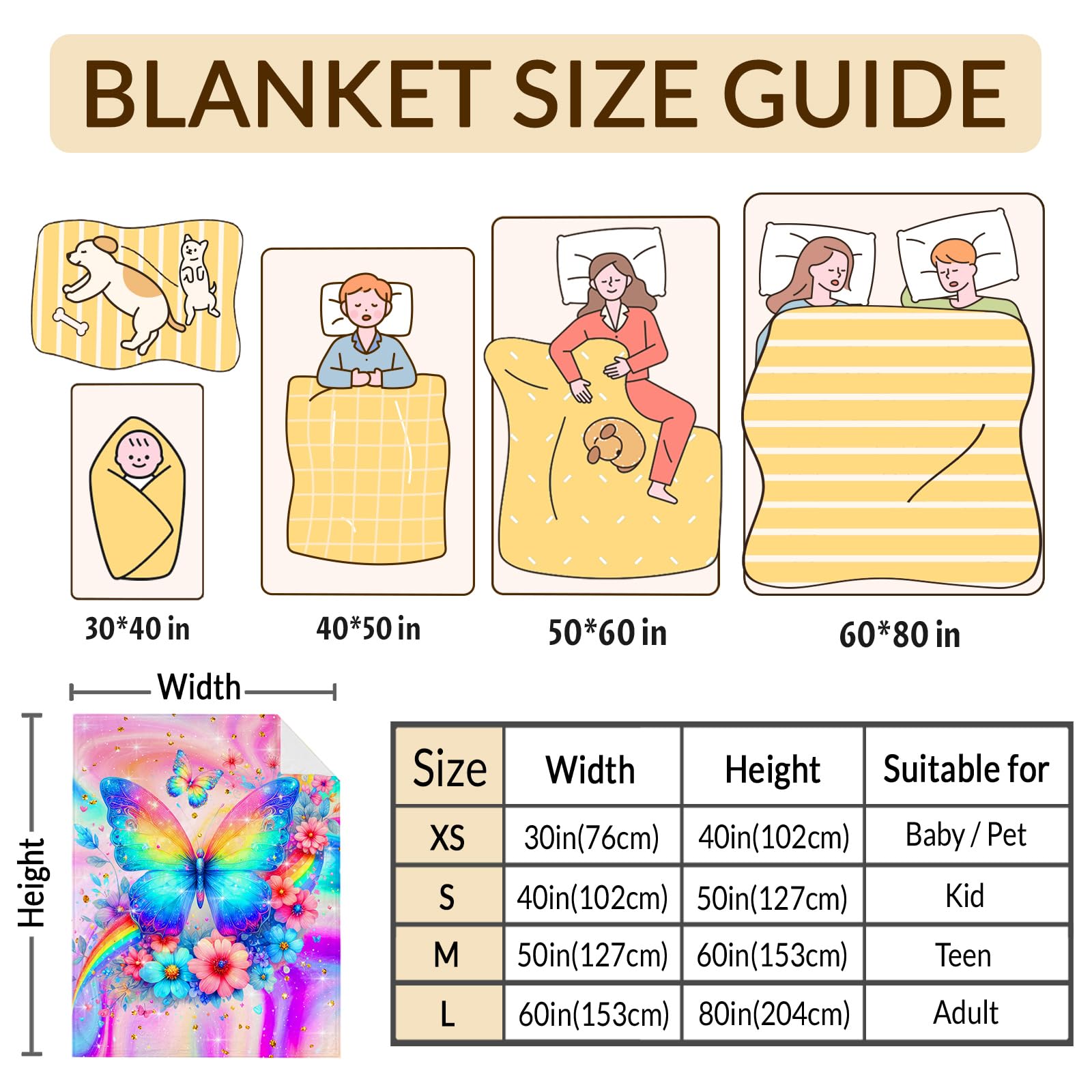 Sharecolor Blanket for Girls Butterfly Throw Blanket Gifts for Kids Teens, 60x50 Inches Cute Flannel Blankets Throws for Couch Sofa Bed
