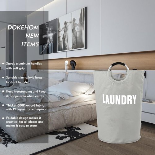 DOKEHOM Large 95L Laundry Basket - Collapsible Freestanding Hamper in Grey for Easy Storage