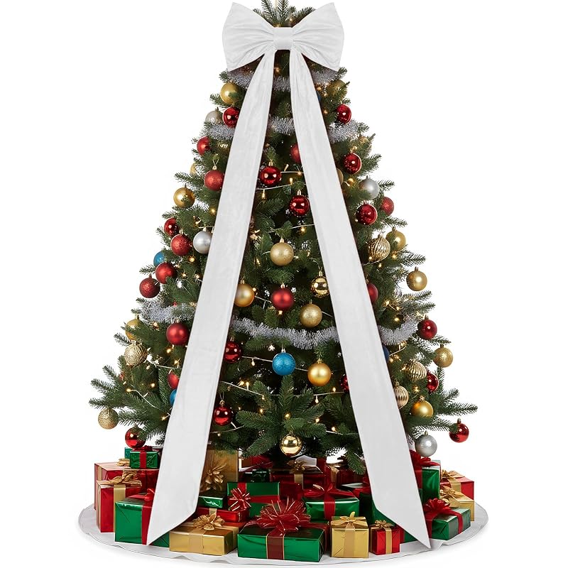 Christmas Tree Topper Bow - Extra Large Velvet 90x18 Inch, White (Variation: White)