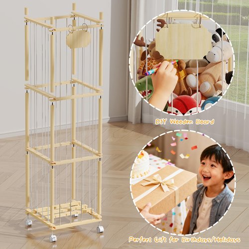 UAMFURI Stuffed Animal Storage with Net Wooden Toy Storage Organizer Stuffed Animal Zoo Storage with Lockable Wheels for Toddler Rooms, Playrooms & Bedrooms (4-layers)